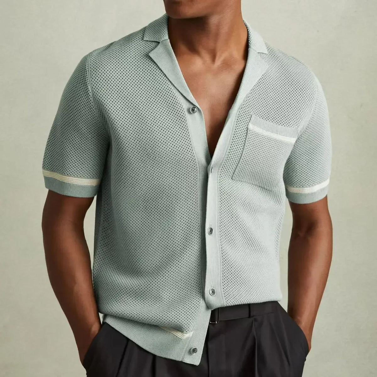 Men's Open-Knit Cardigan Polo — Contrast