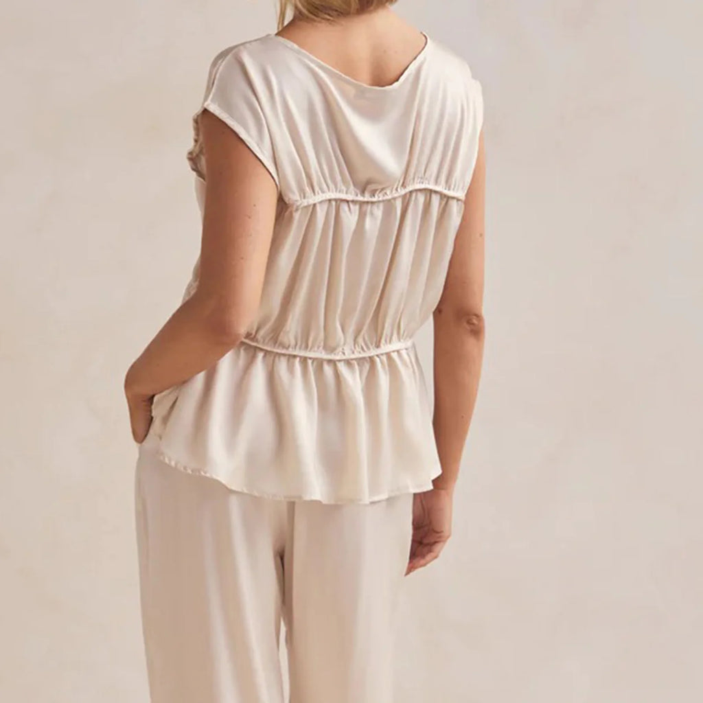 Women's Smocked Ruched Top — Cap Sleeve