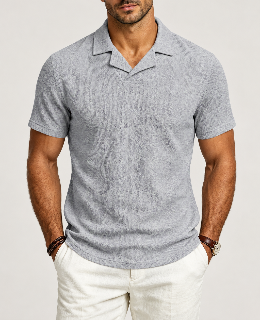 Men's Waffle Knit Polo — Notch Neck