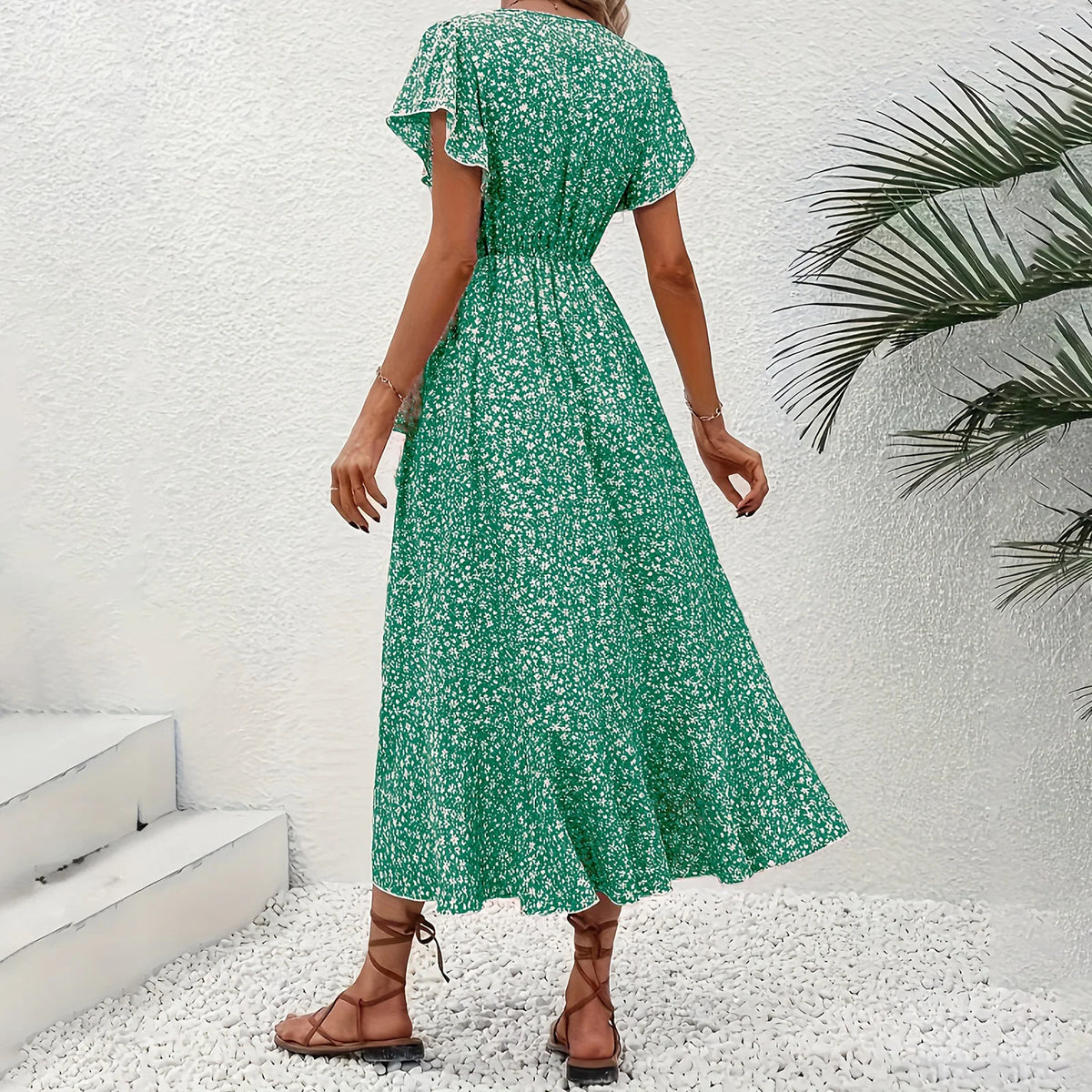 Women's Floral Ruffle Wrap Dress — Tie Side