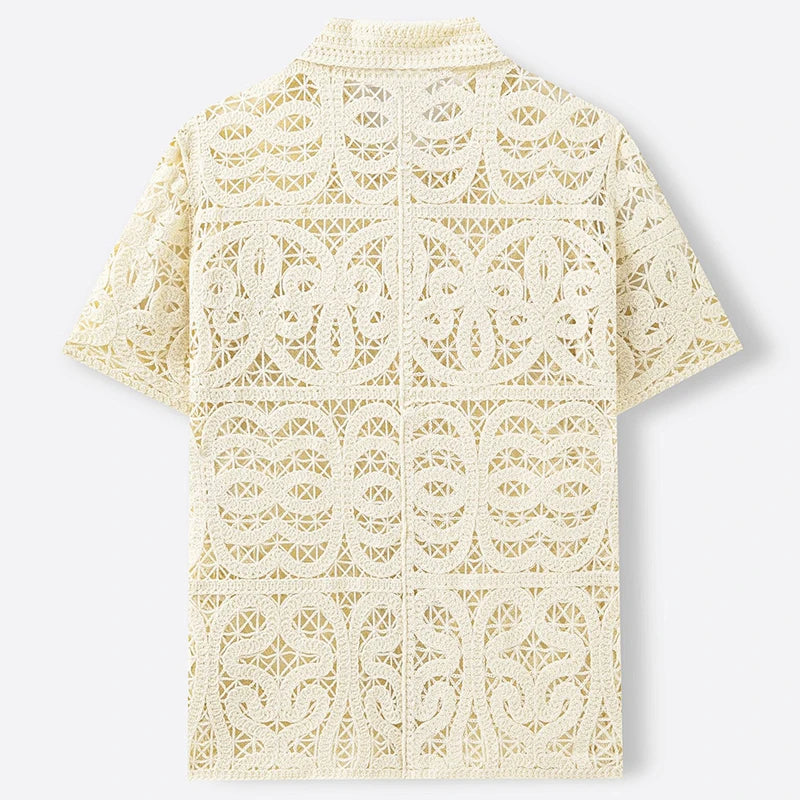Men's Open-Knit Crochet Shirt — Short Sleeve