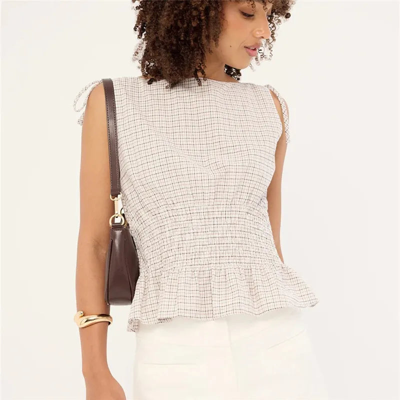 Women's Gingham Babydoll Top — Tie Shoulder