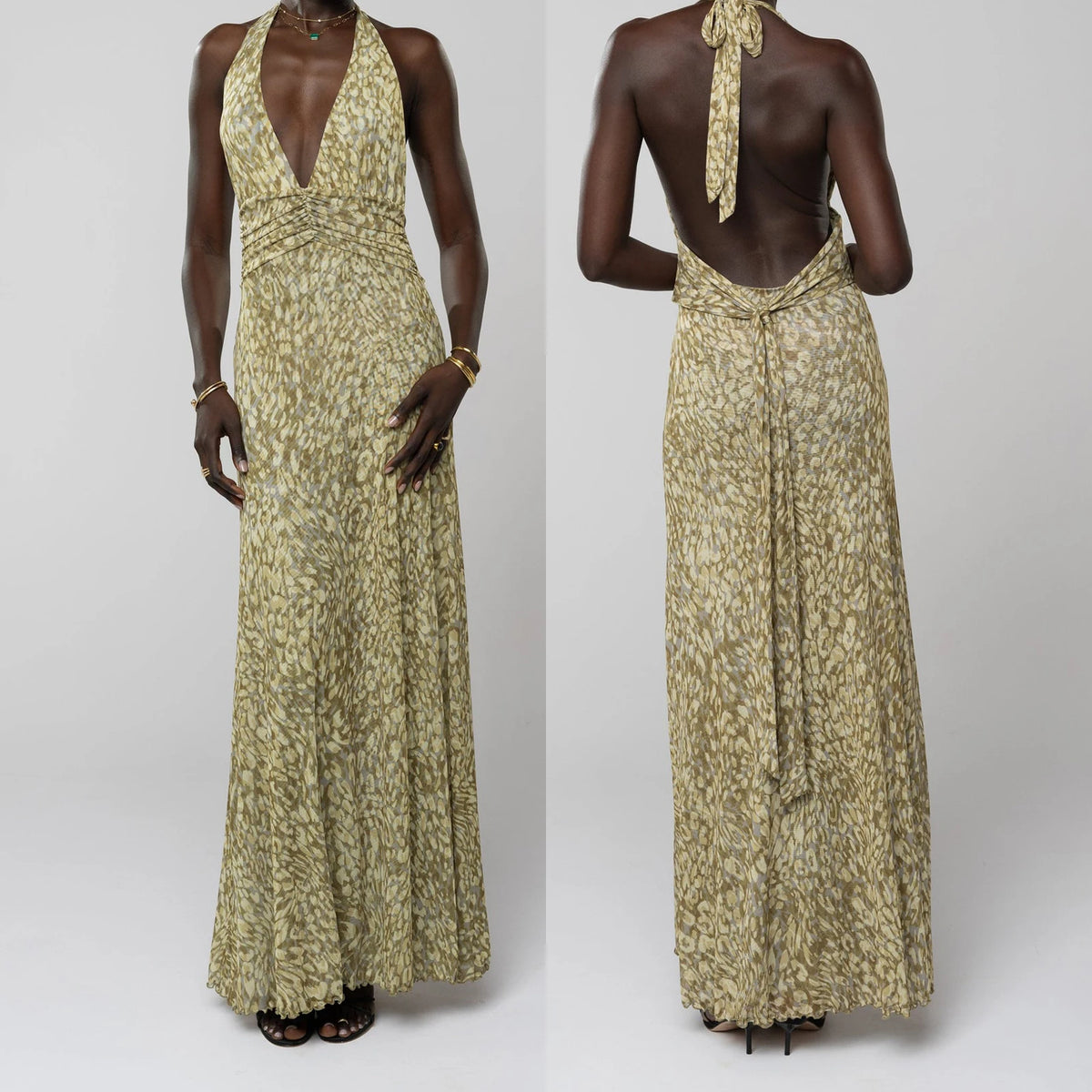 Women's Halter Maxi Dress — Backless Ruffle Hem