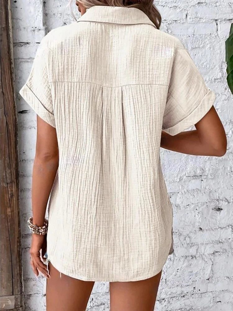 Women's Cotton Blouse — Short Sleeve Collar