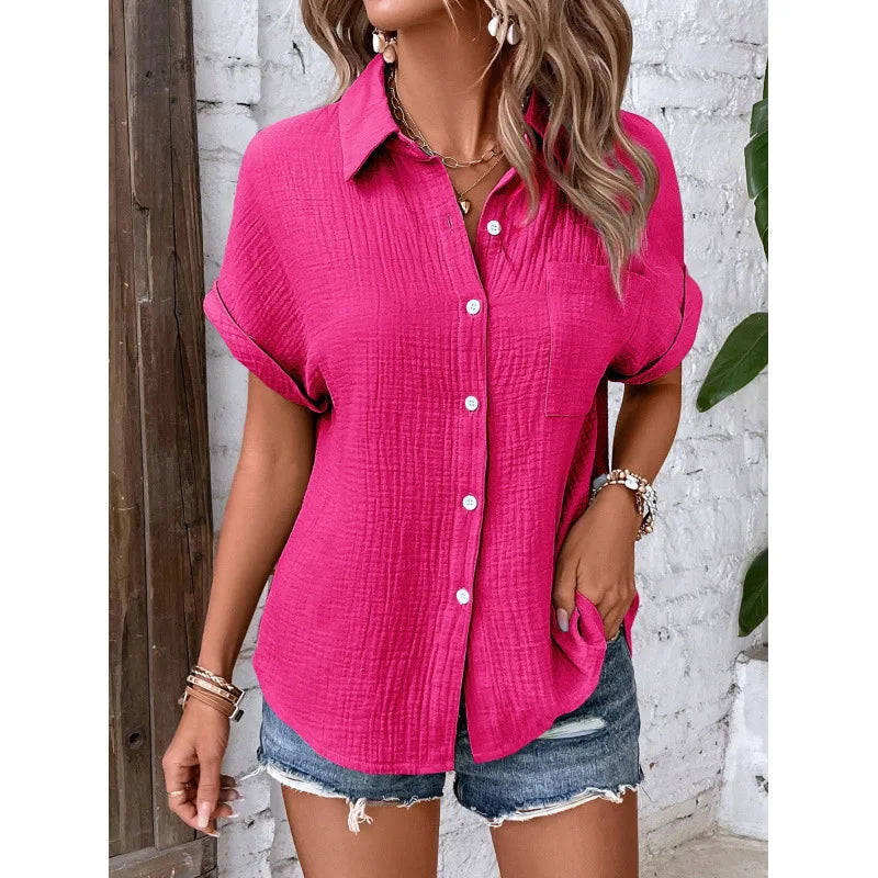 Women's Cotton Blouse — Short Sleeve Collar