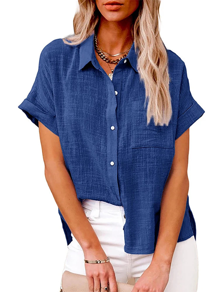 Women's Oversized Linen Blouse — Short Sleeve