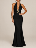 Women's Halter Maxi Dress — Ring Detail & Open Back