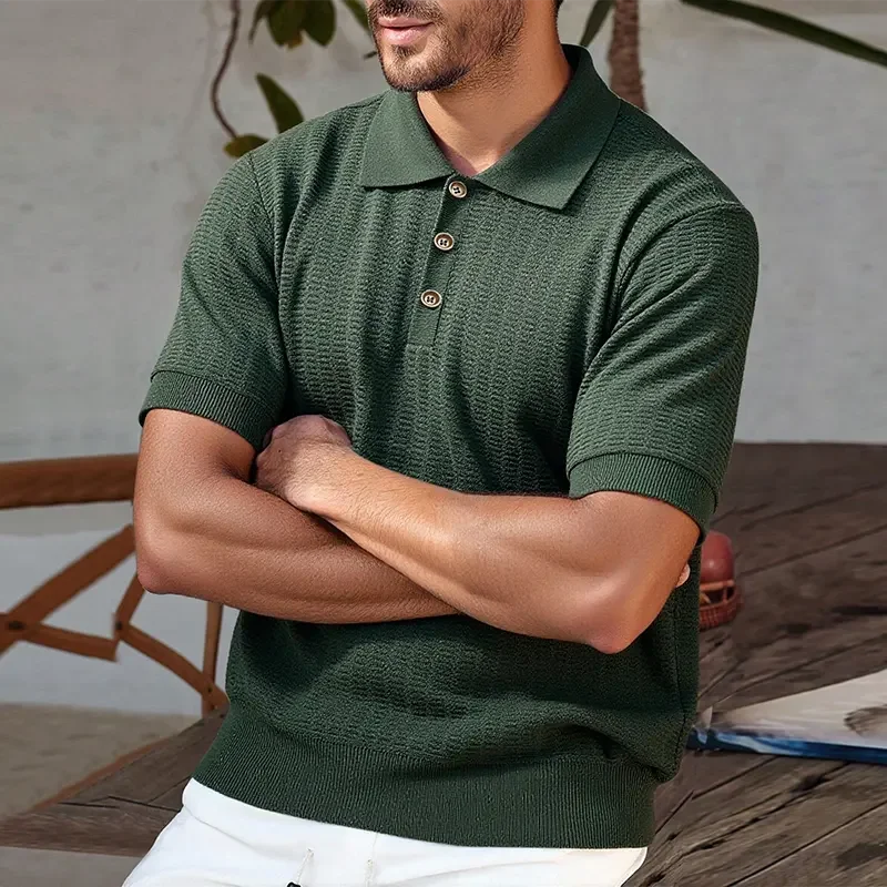 Men's Textured Knit Polo — Short Sleeve