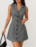 Women's Gingham Lace-Up Mini Dress — Button Front