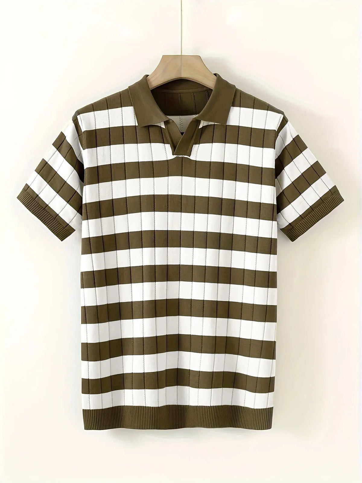Men's Brown Striped Knitted Polo