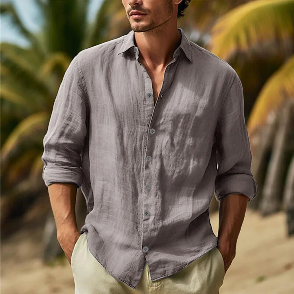 Men's Cotton Linen Camp Collar Shirt