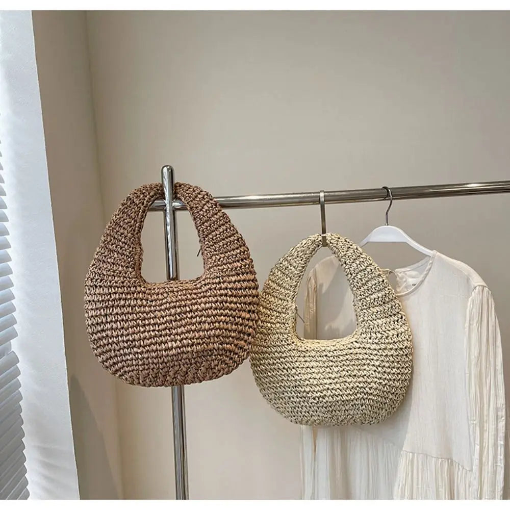 Women's Half-Moon Straw Tote Bag — Handwoven