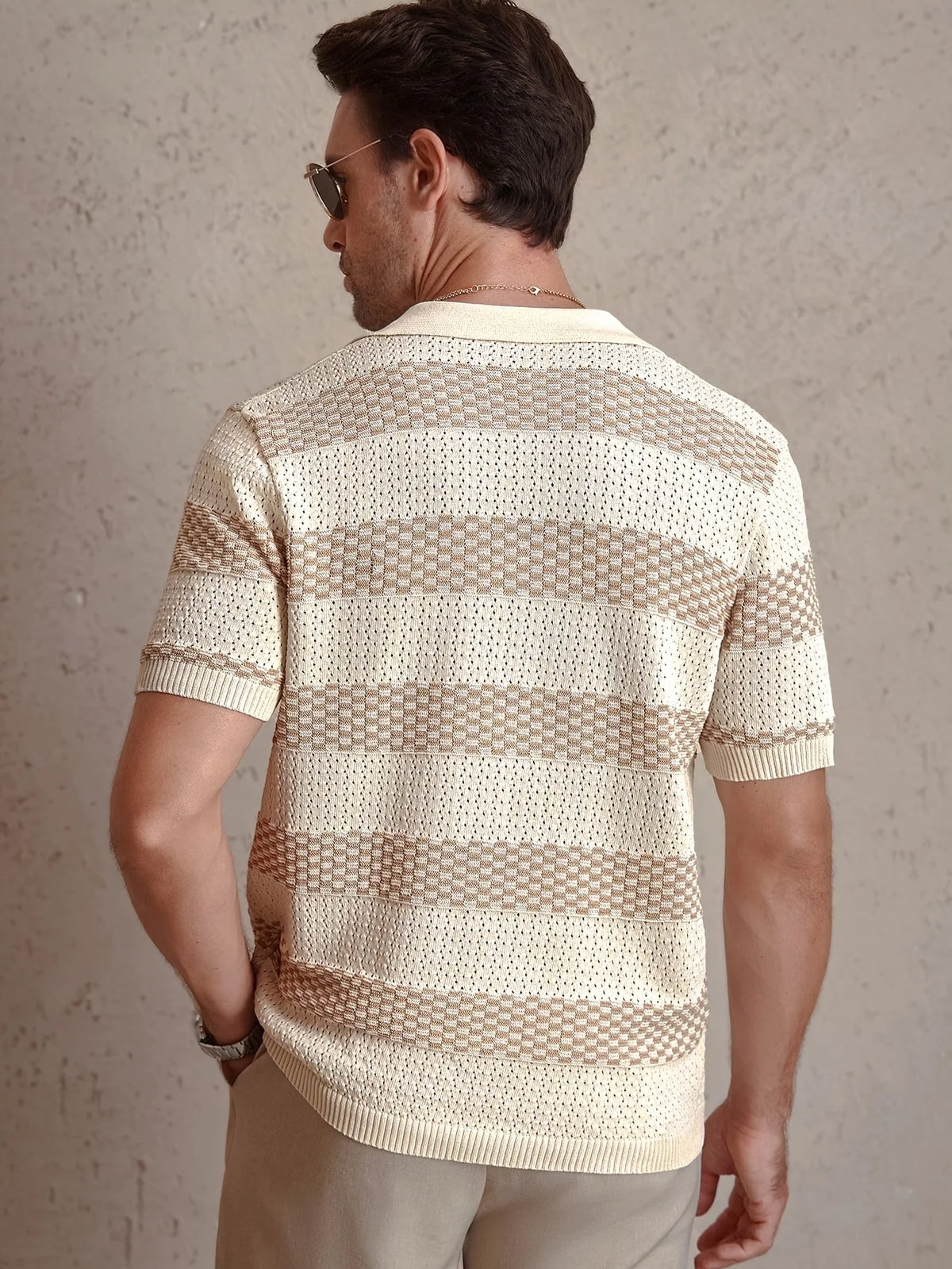 Men's Striped Knit Polo — Contrast Collar